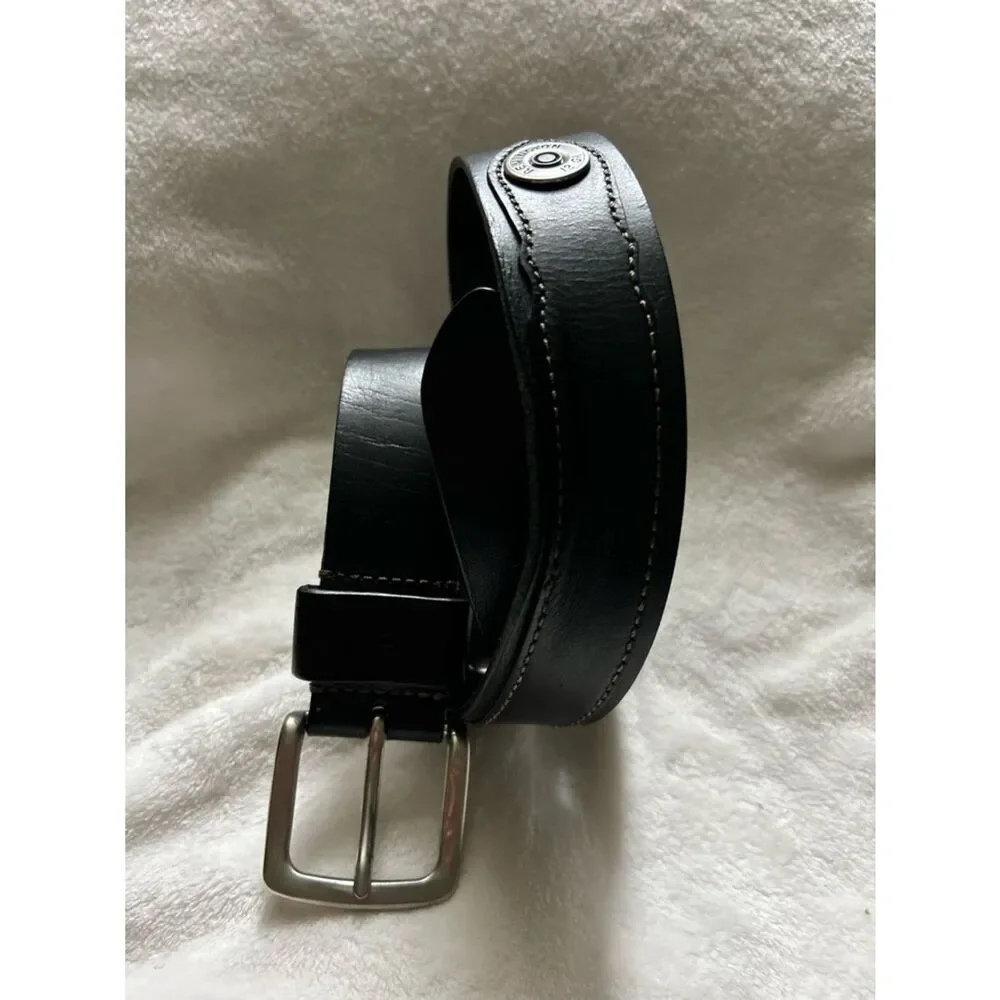 Remington 12 Gauge Shotgun Shell Black Leather Mens Belt Size 34